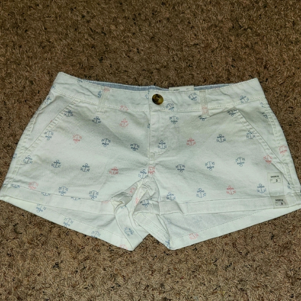 NWT- SO Brand- Juniors - Low Rise Chino Stretch Shorts - Anchor Print - Size 3